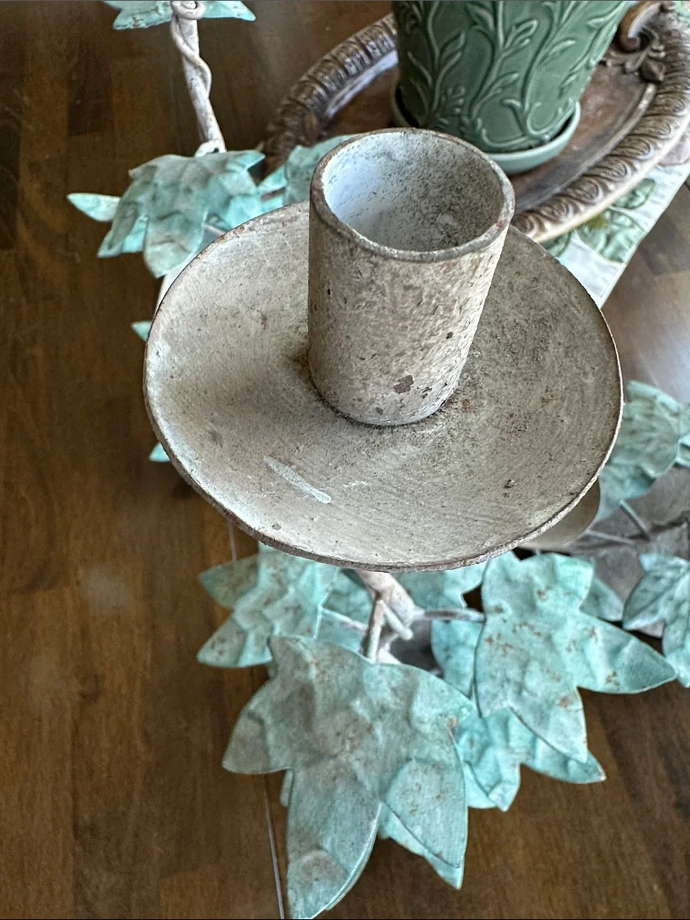 Metal Ivy Branch Candle Holders - Green Patina- set of 3